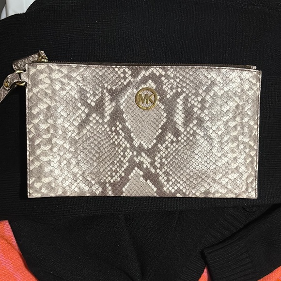 Michael Kors Gold Clutch with Snakeskin Pattern - Picture 1 of 1